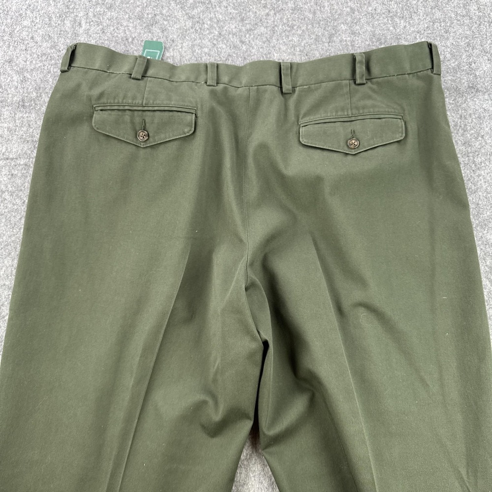 LL Bean Chino Pants Mens 42 Loden Army Green Pleated Standard Fit Unhemmed - Picture 8 of 15